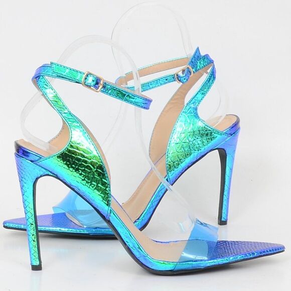 Mermaid Colors! Jiu du Womens 11M Ankle Strap Stiletto High Heeled Sandals NEW - Picture 1 of 8